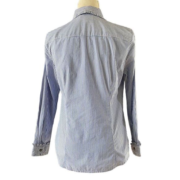 J. Crew Striped Ruffle Tuxedo Neck Tie Blouse 4P - Picture 6 of 11